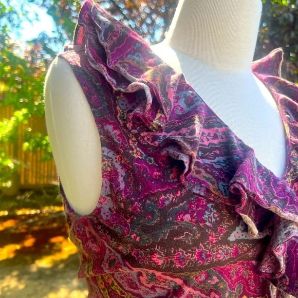 RALPH LAUREN Paisley Ruffle V-Neck Top - Purple - Picture 5 of 7
